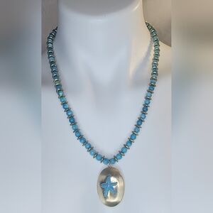 Necklace with Blue Beads and a Starfish Pendant Locket
